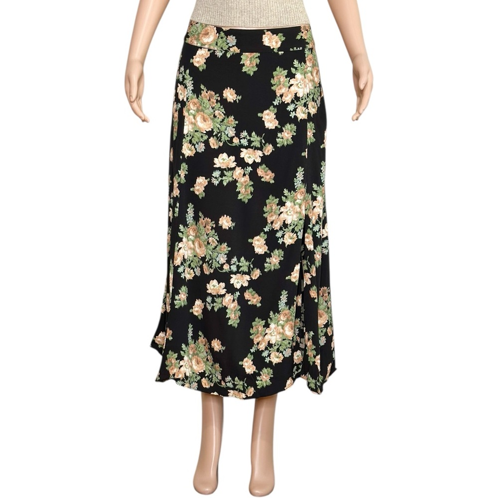Sézane Black Peach Rose Floral A-Line Midi Skirt Size 10 | Made in Portugal | - Picture 6 of 9